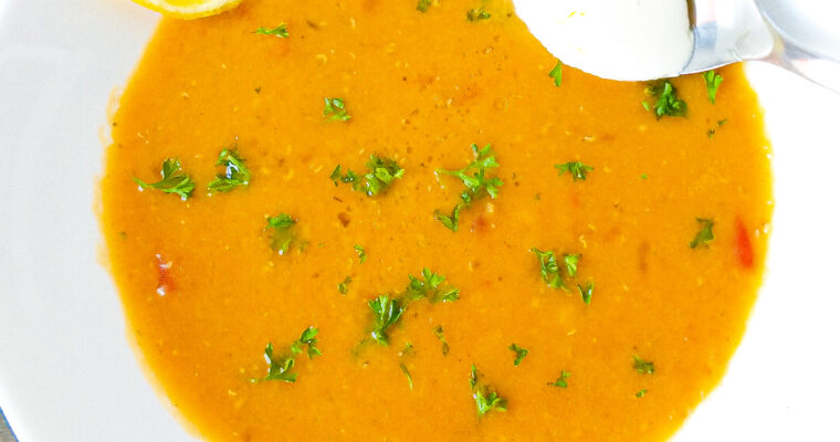Healthy red lentil soup with lemon recipe