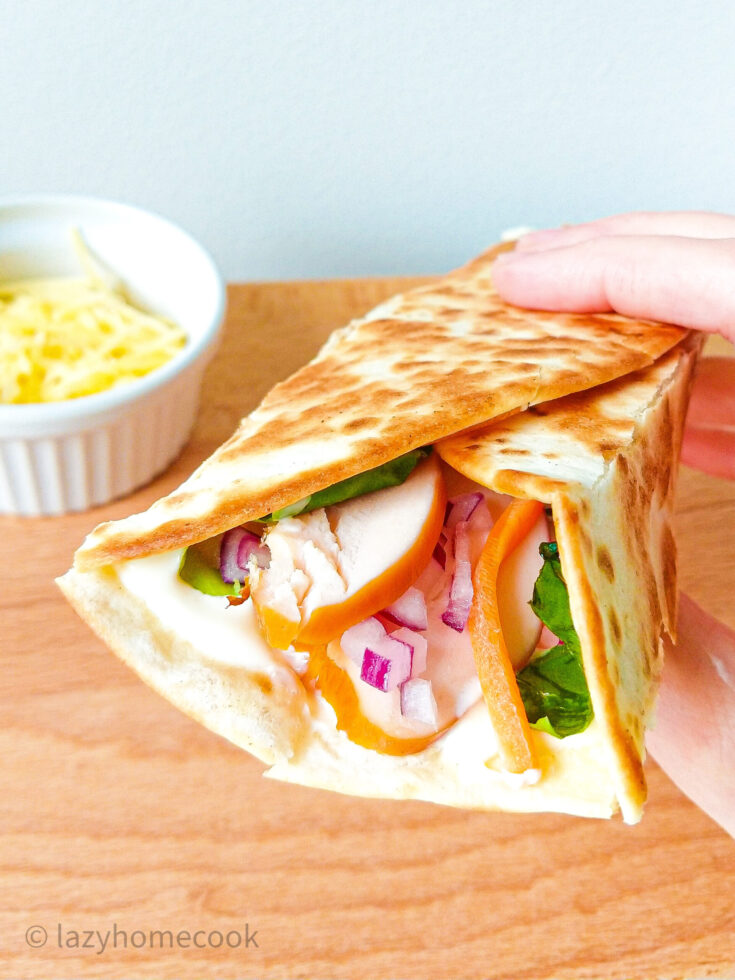 Tortilla wrap with smoked chicken, cheese and homemade sauce - Lazyhomecook