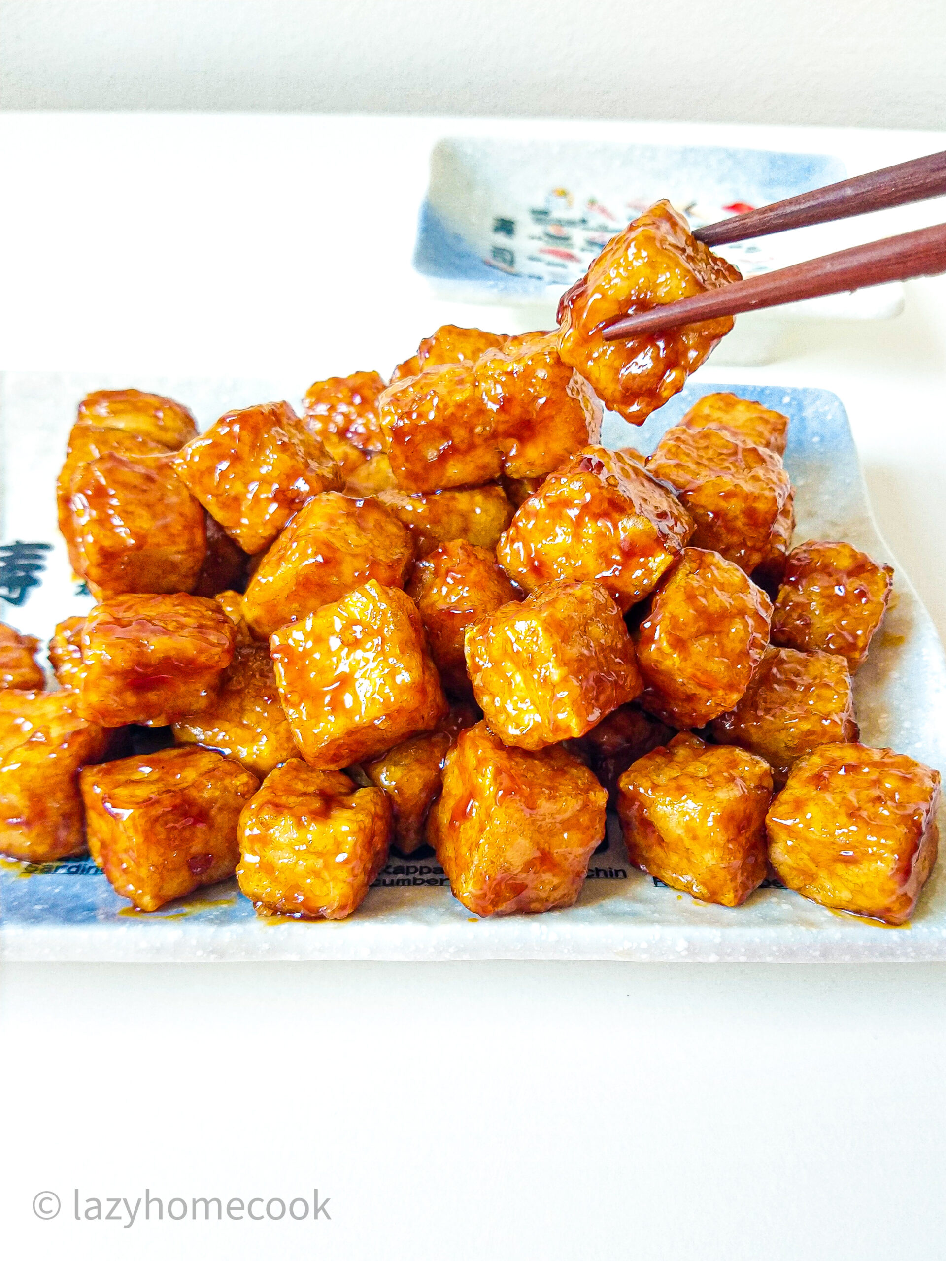 Crispy fried Tofu with a sweet soy glaze