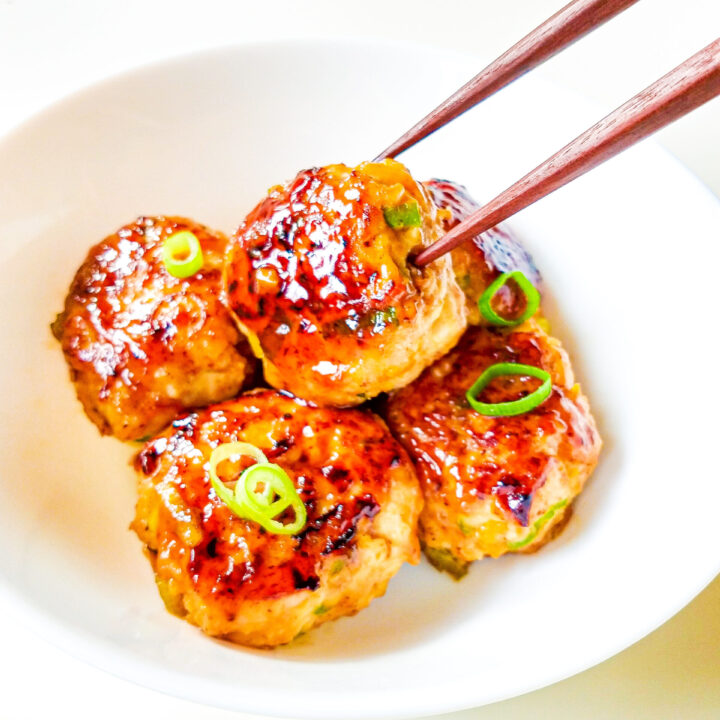 Quick Japanese tofu and chicken meatballs in teriyaki sauce.