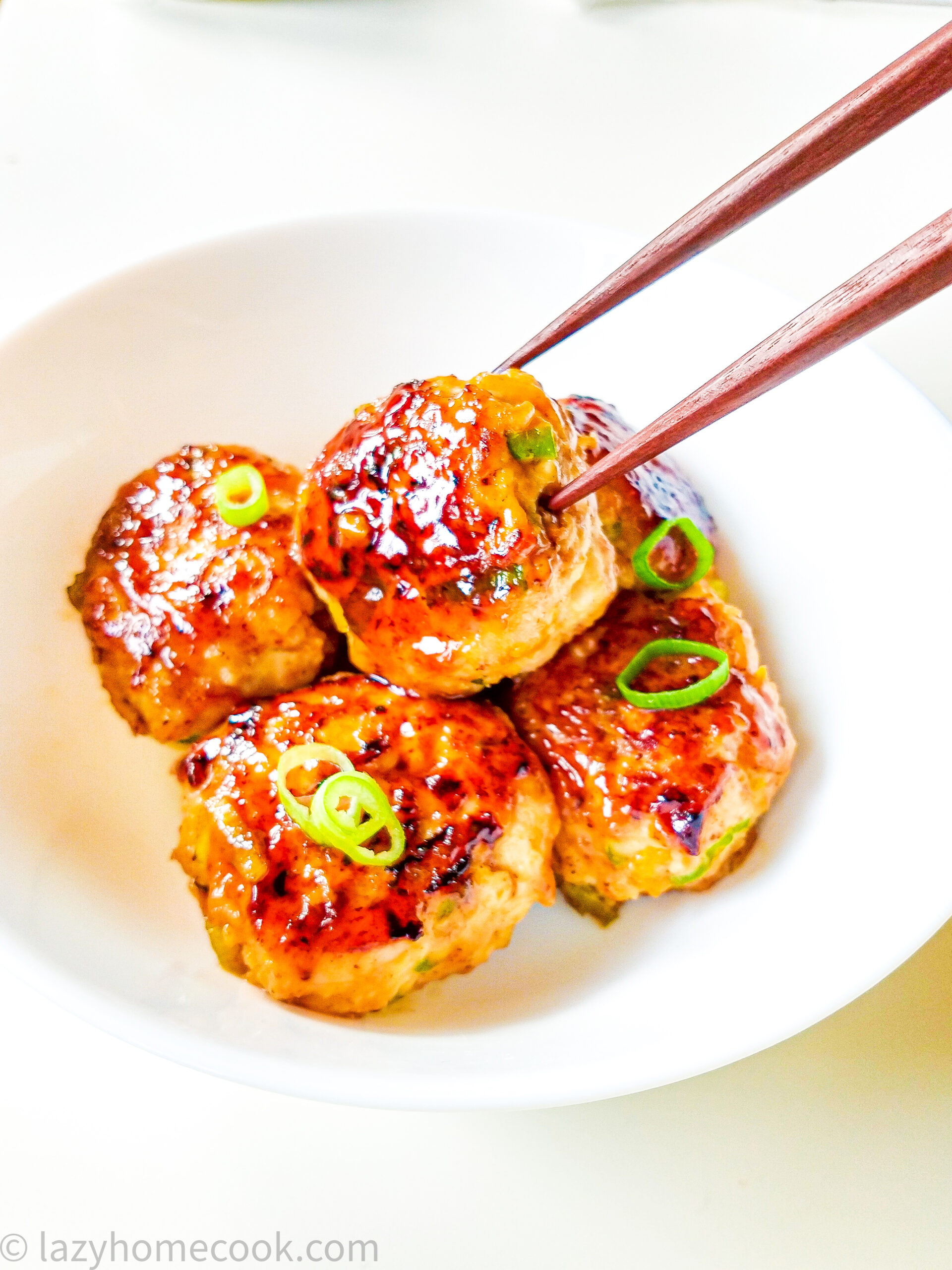 Quick Japanese tofu and chicken meatballs in teriyaki sauce