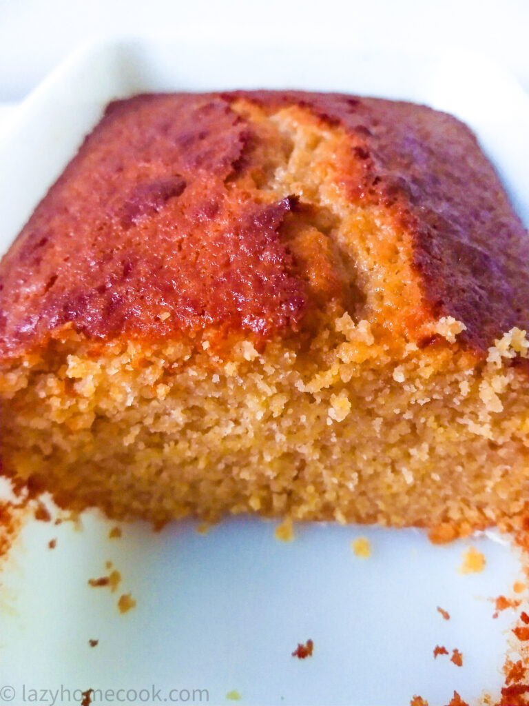 Sweet polenta cake with red lentils and apricot jam (loaf cake)