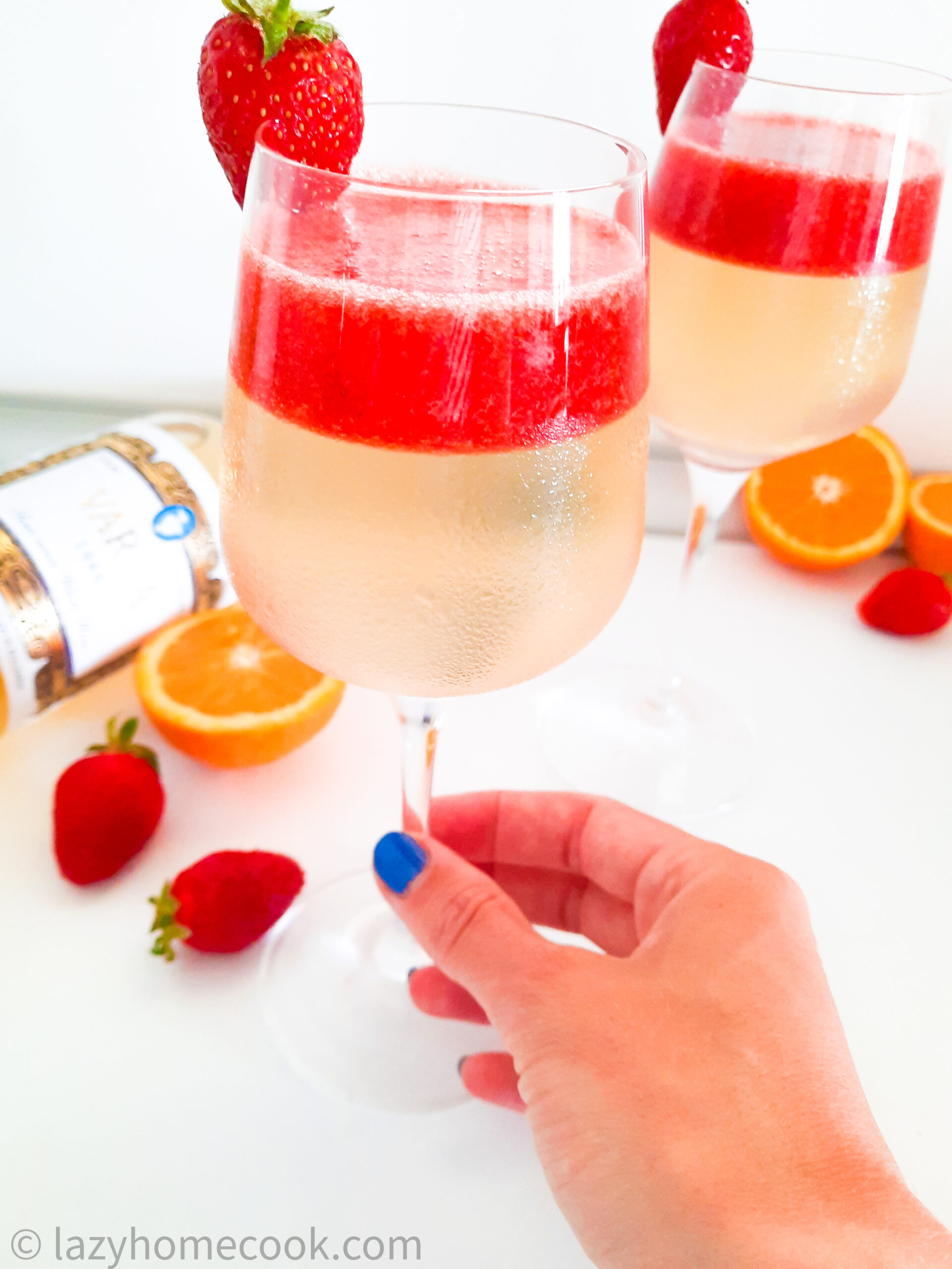 Sweet white wine jelly with strawberry sauce recipe